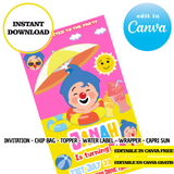 Fiesta en la piscina Plim Plim, Plantillas de Canva, Invitación, Bolsas de Papas Fritas, Etiquetas, Capri Sun, Adornos (Copia)