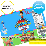Patrulla Canina, plantilla editable, descarga digital instantánea editable de Canva, bolsa de papas fritas, adorno, etiqueta