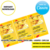 Pokemon, Pikachu cards, Canva Templates, Invitation, Chip Bags, Labels, Capri sun, Toppers