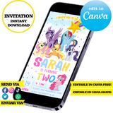 Plantilla editable de My Little Pony, descarga digital instantánea editable en Canva, invitación en PDF