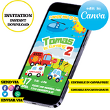 Plantilla editable de transporte, descarga digital instantánea editable en Canva, invitación en PDF