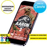 Jurassic park editable template, Canva editable instant digital download, PDF invitation