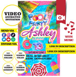 Fiesta en la piscina, video invitación animada de cumpleaños – Invitación personalizada para fiesta