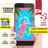 Fiesta en la piscina, video invitación animada de cumpleaños – Invitación personalizada para fiesta