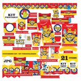 Pokémon - Pikachu, kit imprimible, 21 piezas, JPG - rojo y amarillo