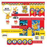 Pokémon - Pikachu, kit imprimible, 21 piezas, JPG - rojo y amarillo