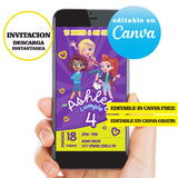 Polly Pocket, plantilla editable, descarga digital instantánea editable de Canva, invitación en PDF