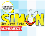 Simon Super Rabbit, alfabeto, archivos PNG, SVG y PDF