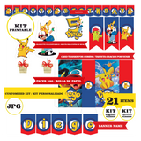 Pokémon - Pikachu, kit imprimible, 21 piezas, JPG -