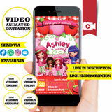 Invitación de video animada de cumpleaños de Tarta de Fresa: invitación personalizada para fiesta