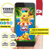 Invitación animada de cumpleaños de Pikachu, fiesta en la piscina - Invitación personalizada para fiesta