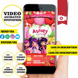 Invitación de video animada de cumpleaños de Tarta de Fresa: invitación personalizada para fiesta