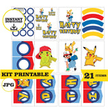 Pokémon, kit imprimible, 21 piezas, formato JPG, kit de Pikachu imprimible, fiesta temática - DESCARGA INSTANTÁNEA