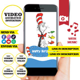 Invitación de cumpleaños animada en video de El Gato con Sombrero – Invitación personalizada para fiesta