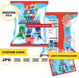 PJ Mask, bolsa de papas fritas, archivo digital de 8 x 11 pulgadas, logotipo personalizado