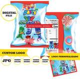 PJ Mask, bolsa de papas fritas, archivo digital de 8 x 11 pulgadas, logotipo personalizado