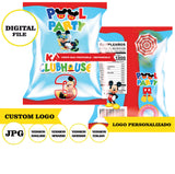 Mickey Clubhouse, bolsa de papas fritas, archivo digital de 8 x 11 pulgadas, logotipo personalizado