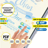 Bebé elefante, invitación inteligente, invitación interactiva, elefante niño, PDF