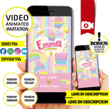 Invitación de video animada de cumpleaños con colores pastel: invitación personalizada para fiesta