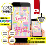 Invitación de video animada de cumpleaños con colores pastel: invitación personalizada para fiesta