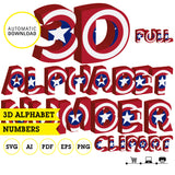 Alfabeto imprimible inspirado en el Capitán América (letras PNG)
