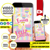Invitación de video animada de cumpleaños con colores pastel: invitación personalizada para fiesta