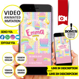 Invitación de video animada de cumpleaños con colores pastel: invitación personalizada para fiesta