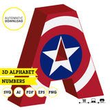 Alfabeto imprimible inspirado en el Capitán América (letras PNG)