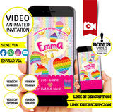 Invitación de video animada de cumpleaños a todo color: invitación personalizada para fiesta