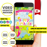 Invitación animada de cumpleaños con dinosaurio bebé: video personalizado para fiesta
