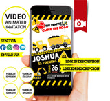 Invitación animada de cumpleaños de construcción: invitación personalizada para fiesta