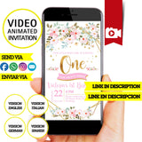 Videollamada de cumpleaños animada con flores bohemias: invitación personalizada para fiesta