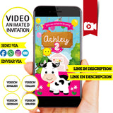 Invitación animada de cumpleaños de la granja: invitación personalizada para fiesta