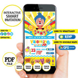 Payaso plim plim, invitación inteligente, invitación interactiva, plim plim link GPS, link whattsapp, PDF