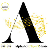 Clipart imprimible del alfabeto inspirado en notas musicales