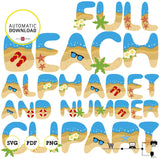 Clipart del alfabeto imprimible inspirado en la playa