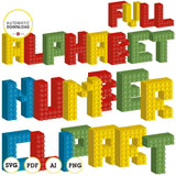 Clipart del alfabeto imprimible inspirado en bloques LEGO