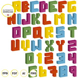 Clipart del alfabeto imprimible inspirado en bloques LEGO