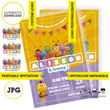 Bichikids invitación, logo y texto personalizados, Bichikids JPG, invitación digital y para imprimir, cumpleaños temáticos