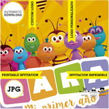 Bichikids invitación, logo y texto personalizados, Bichikids JPG, invitación digital y para imprimir, cumpleaños temáticos