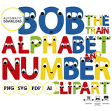 Alfabeto imprimible inspirado en Bob el Tren (letras PNG)