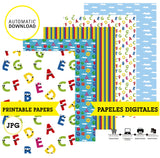 Bob el tren, 20 papeles digitales, 9 círculos toppers imprimibles, JPG 300 dpi, DESCARGA INMEDIATA