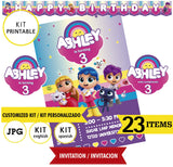 Vera y el reino arcoiris, kit imprimible, logo y texto personalizado, Vera JPG, 23 piezas descargables digitales, cumpleaños temáticos