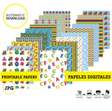 Bob el tren, 20 papeles digitales, 9 círculos toppers imprimibles, JPG 300 dpi, DESCARGA INMEDIATA