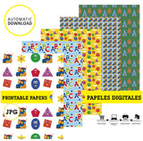 Bob el tren, 20 papeles digitales, 9 círculos toppers imprimibles, JPG 300 dpi, DESCARGA INMEDIATA