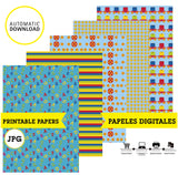Bob el tren, 20 papeles digitales, 9 círculos toppers imprimibles, JPG 300 dpi, DESCARGA INMEDIATA