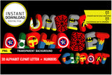 Alfabeto imprimible inspirado en superhéroes de MARVEL (letras PNG)