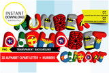 Alfabeto imprimible inspirado en superhéroes de MARVEL (letras PNG)