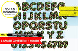 Camuflado alfabeto + números, clipart 3d, 3 alfabetos PNG fondo transparente 300 dpi, descarga inmediata