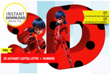 Alfabeto imprimible inspirado en Ladybug Miraculous (letras PNG)